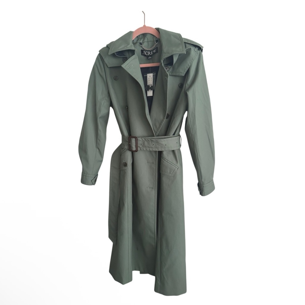 J.CREW NWT Olive Double-Breasted Trench Coat $368 SIZE 0 Classic Fit Staple Fall - Picture 3 of 11